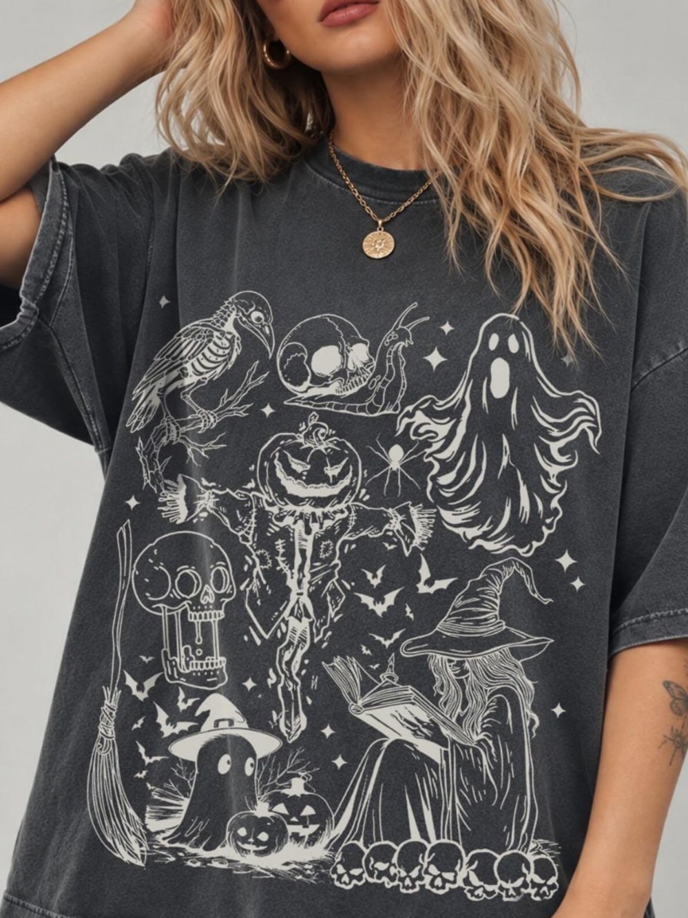 Comfort Colors Pepper Halloween Graphic Tee - Ghost & Witch Print
